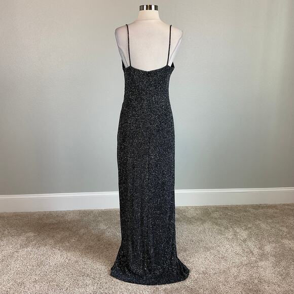 Betsy & Adam Black Metallic Column Gown Size 12 Sleeveless Thigh Slit Formal - Picture 2 of 12
